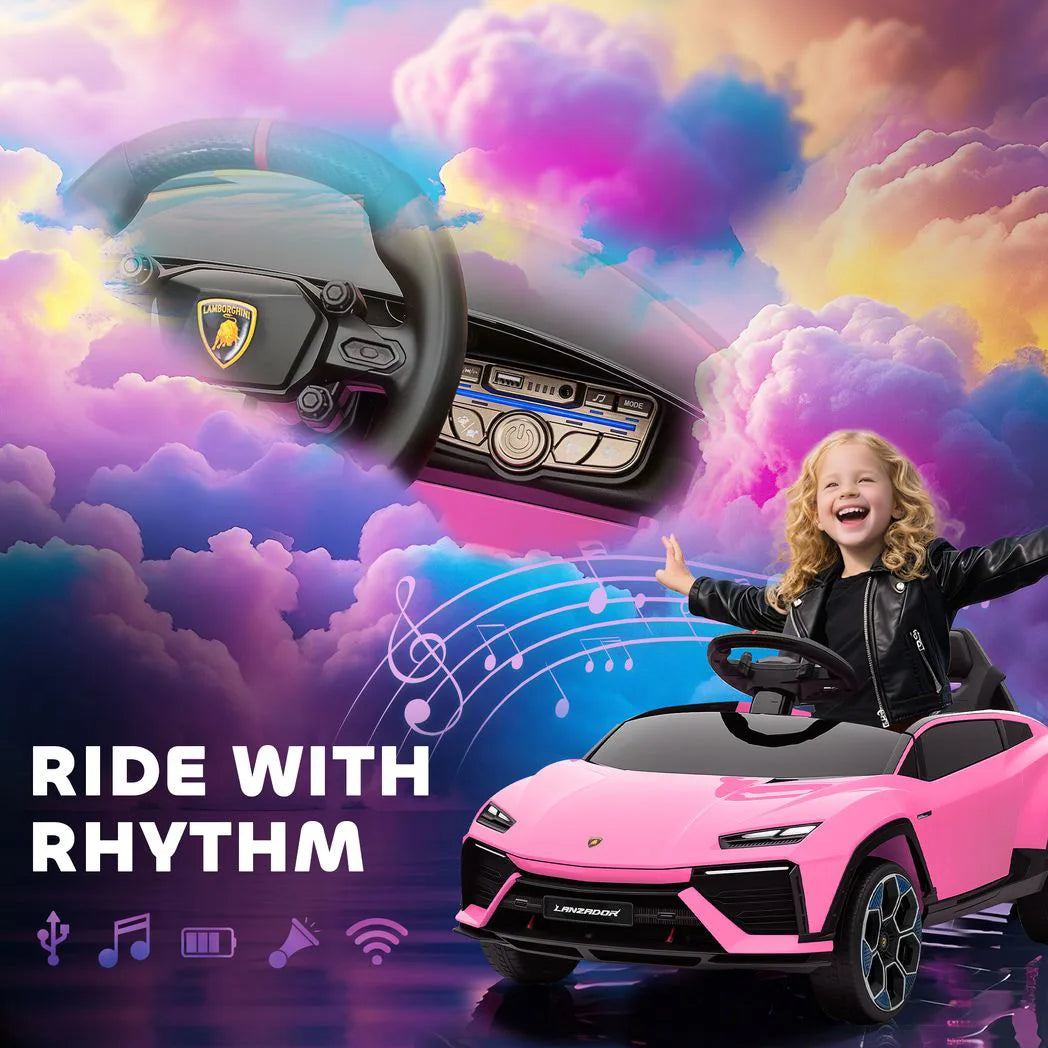 AIYAPLAY 12V Lamborghini Licensed Electric Ride On Car with Remote Control – Kids 3–6 Years, Pink