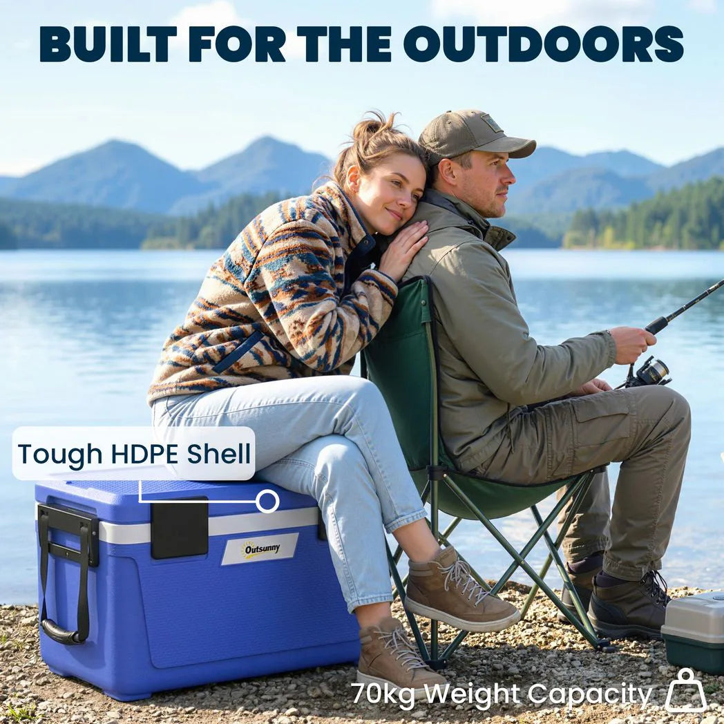 Outsunny 42.6L Insulated Cool Box with Handles, Lid & Drain Valve – Portable Camping & Picnic Ice Cooler, Dark Blue