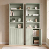 HOMCOM Slim 6-Tier Bookcase with Double-Door Cabinet and Anti-Tip Hardware – Adjustable Shelf, Light Green