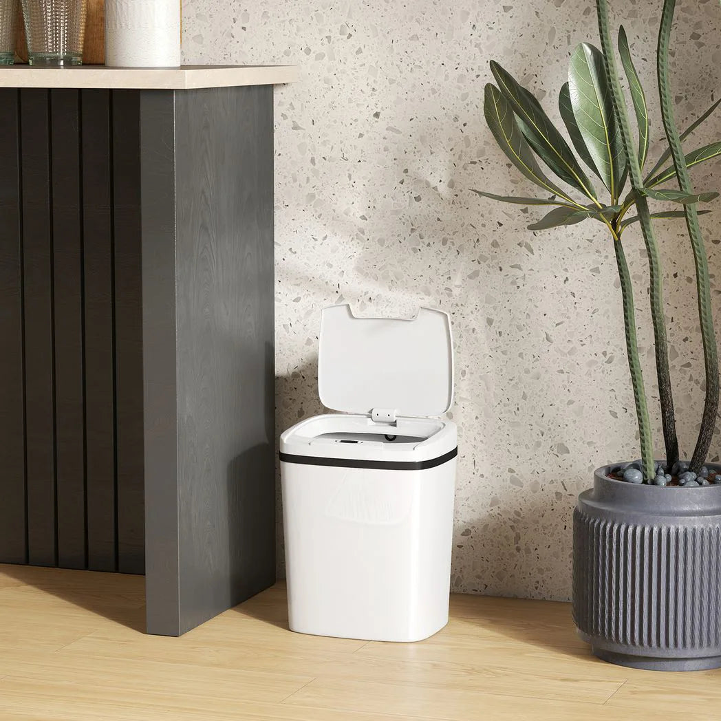 HOMCOM 15L Automatic Sensor Bin with Touchless and Manual Modes – Battery Operated Kitchen Bin, White