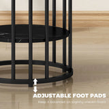 HOMCOM Set of 2 Round Marble-Effect Coffee Tables with Black Steel Legs and Bottom Shelf – Two-Tier