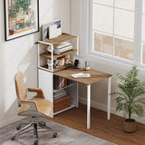 HOMCOM Folding Shelf and Work Table with 4 Tiers – 2-in-1 Bookshelf Desk for Small Spaces, Natural Wood Effect
