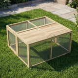 PawHut Wooden Folding Rabbit Hutch for 2–3 Rabbits with Built-In Handle – Outdoor Guinea Pig Run, Natural Wood