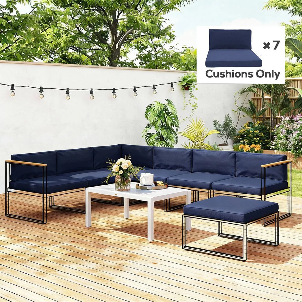 Outsunny 14 Piece Garden Dining Set Cushions, 7 Seat and 7 Back Pads, Dark Blue