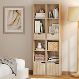 HOMCOM 6-Tier Tall Narrow Bookcase with Drawer, Cupboard and Anti-Tip Kit – Natural Wood Finish