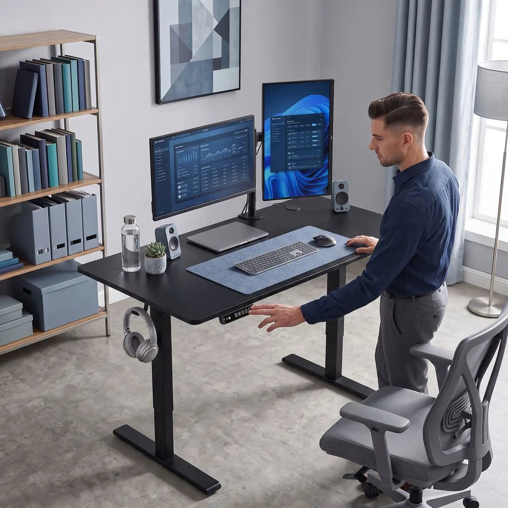 HOMCOM Electric Standing Desk with Memory Control, LED Display & 2 Cable Holes – Sit Stand Desk, Black