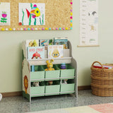 AIYAPLAY Kids Storage Unit with 6 Fabric Drawers and 2-Tier Sling Book Rack – Toy Organiser, Green
