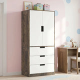 HOMCOM Wardrobe with 3 Drawers, 2 Soft-Close Doors & Hanging Rail – Space-Saving Storage, Rustic Brown
