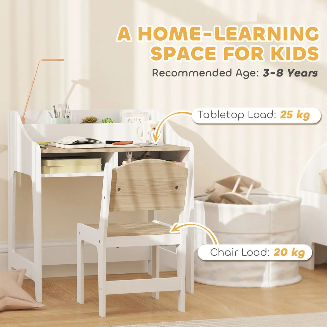 AIYAPLAY Kids Desk and Chair Set with Storage Shelves – Children's Study Table for Ages 3-8, Natural