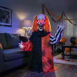 HOMCOM Animated Halloween Face Changing Clown, 85 cm Animatronic Joker with Cackling Sound and Glowing Red Eyes