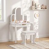 HOMCOM Kids Dressing Table and Stool Set with Mirror & Storage Drawer – Girls Vanity Table, Ages 3-6, White