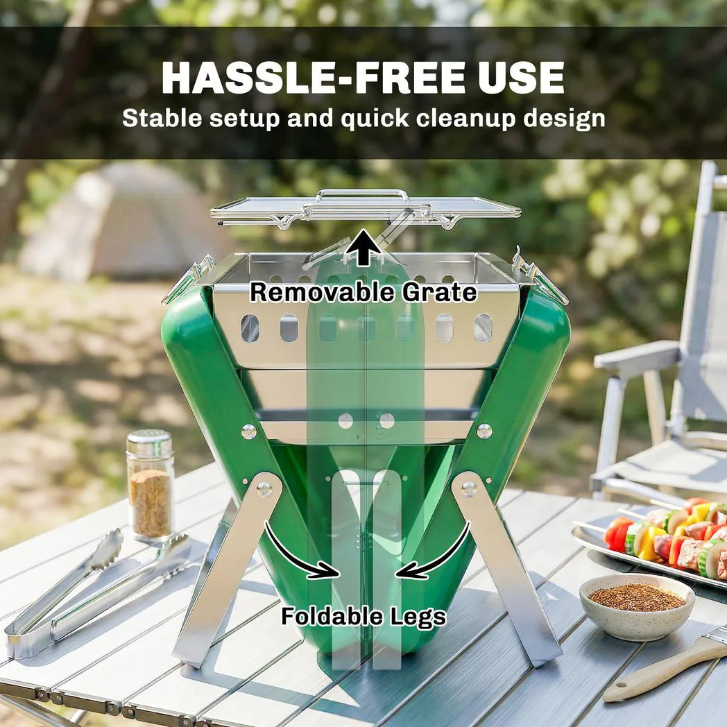 Outsunny Portable Briefcase Charcoal BBQ with Tilting Grate and Stainless Steel Basin, Dark Green
