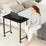 HOMCOM Folding Small Desk on Wheels – Space-Saving Computer Desk with Phone Slot, Black Wood Effect