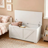 HOMCOM 127L Storage Box Bench with Safety Hinges – Wood-Effect Trunk for Hallway and Bed End, White