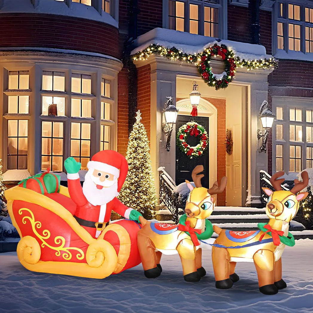 Outsunny 7.9ft Christmas Inflatable Santa on Sleigh with Two Reindeer