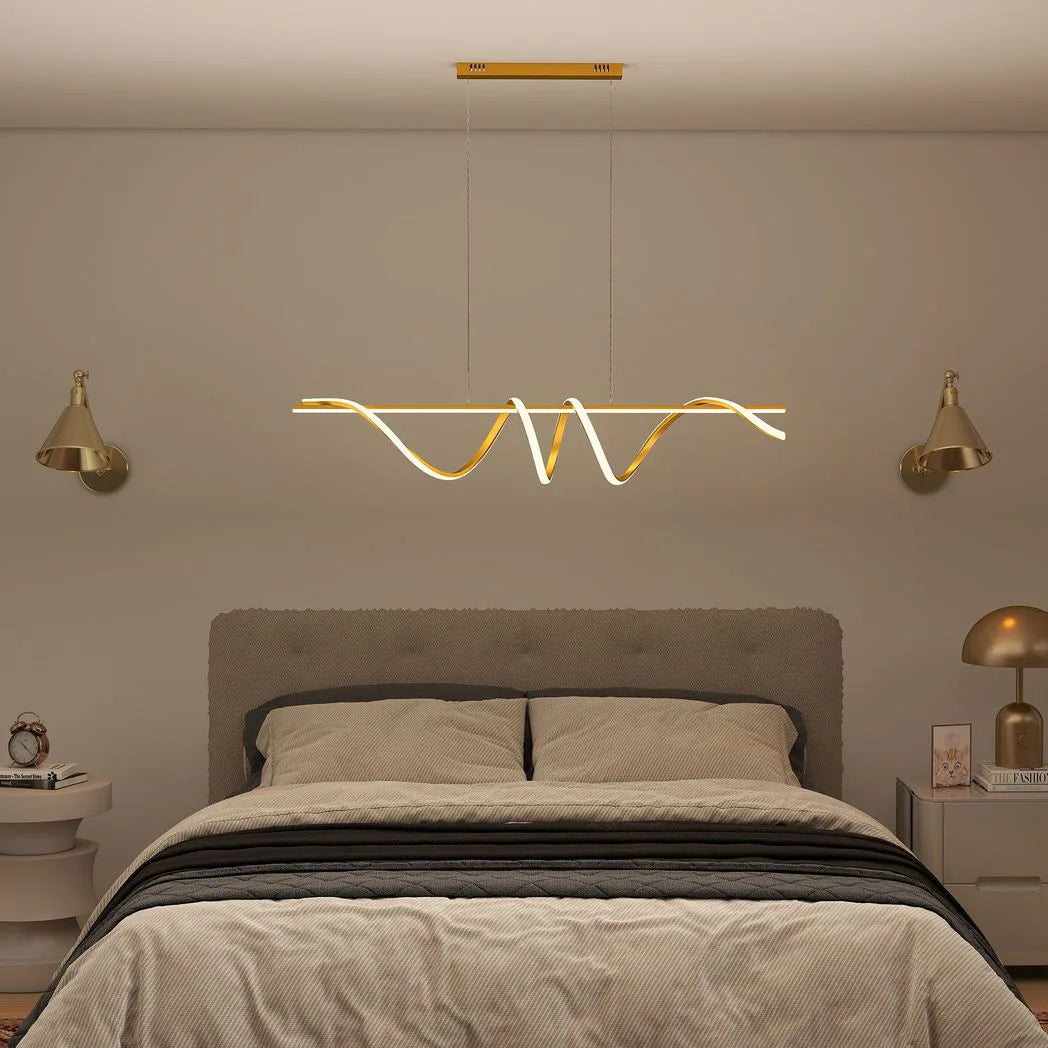 HOMCOM LED Spiral Pendant Light with 3 Colour Temperatures and Adjustable Height – Gold Tone Ceiling Light
