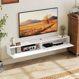 HOMCOM Floating TV Stand with Fluted Doors and Cable Hole – Wall-Mounted TV Unit for TVs up to 72", White