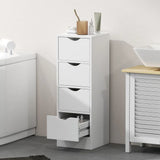 HOMCOM 4-Drawer Narrow Bathroom Cabinet, Freestanding Storage Unit with Groove Handles for Small Spaces, White