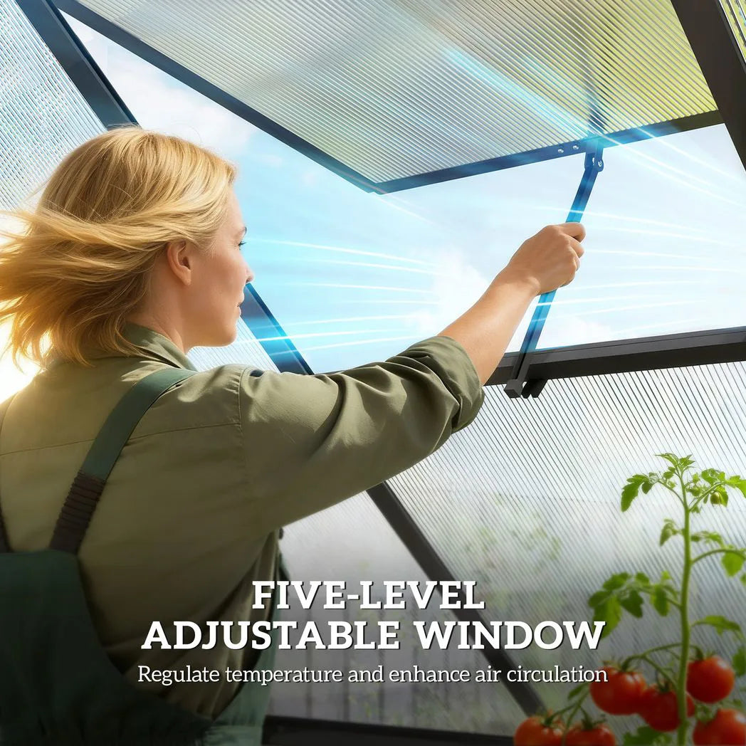 Outsunny 6 x 5.5ft Polycarbonate Greenhouse with Push Door, Roof Vent & Rain Gutter – Walk-In Garden Greenhouse, Black