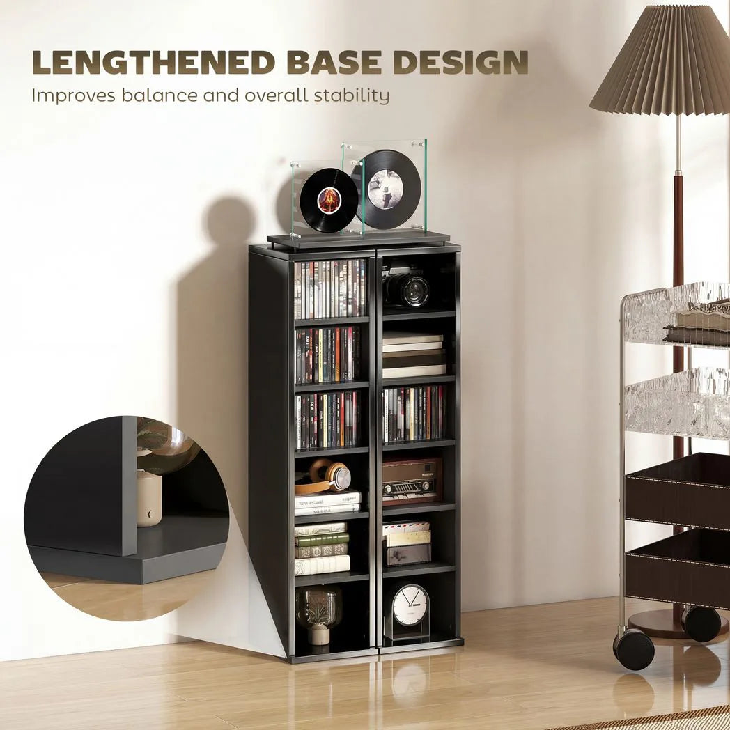 HOMCOM Set of 2 CD Media Storage Towers with Adjustable Shelves – Slim DVD and Blu-ray Display Racks, High Gloss Black