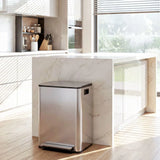 HOMCOM 40L Dual Compartment Pedal Bin with Soft Close Lid, Deodoriser Holders – Stainless Steel Kitchen Bin, Silver Tone
