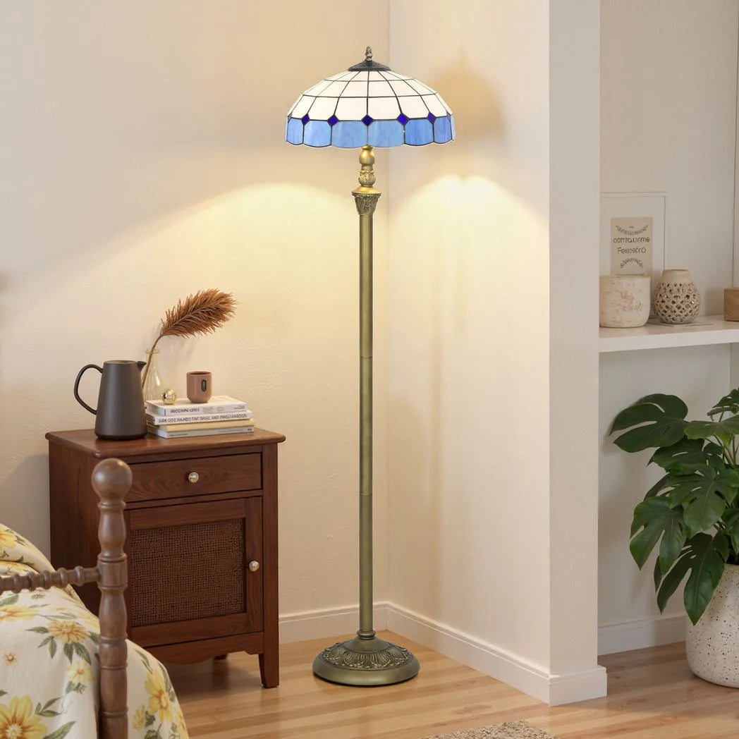 HOMCOM Tiffany-Style Floor Lamp with Handcrafted Stained Glass Shade