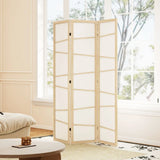 HOMCOM Wooden Folding Privacy Screen with Solid Wood Frame – 3 Panel Room Divider for Bedroom, Natural Wood Finish