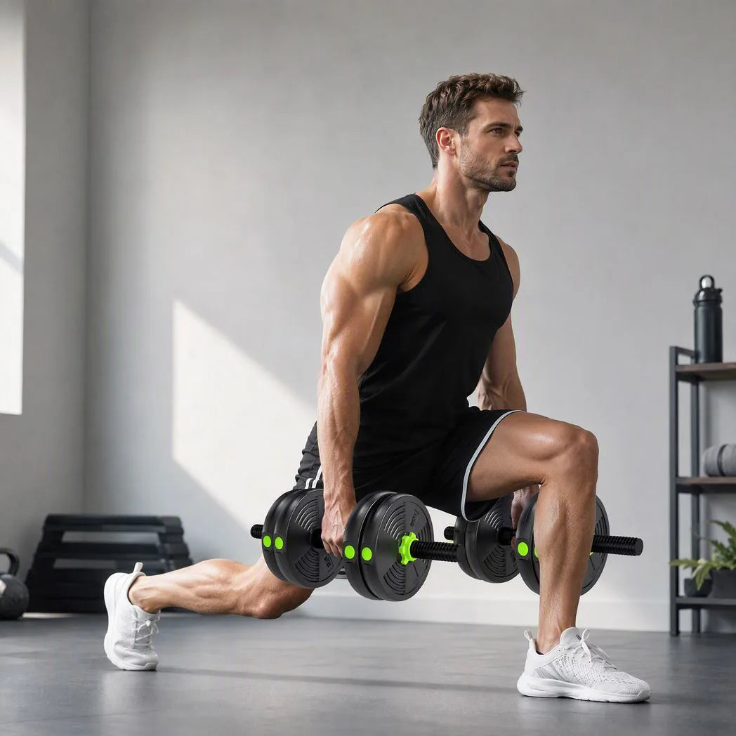SPORTNOW 15kg 3-in-1 Adjustable Dumbbell & Barbell Set with EZ Curl Bar & Connecting Rod – Home Gym Weights, Green