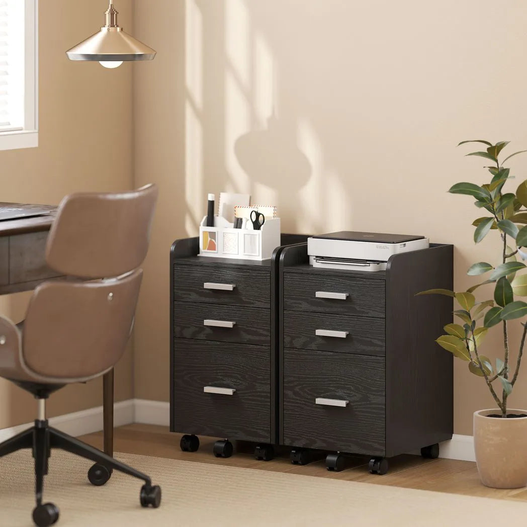 HOMCOM 3 Drawer Rolling Filing Cabinet with Printer Top – Under-Desk A4 Hanging Folder Storage, Black