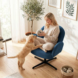 HOMCOM Swivel Accent Chair with Shell Back, Spring Cushion and Metal Base – Velvet-Feel Armchair, Dark Blue