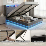 HOMCOM 4ft6 Double Ottoman Bed Frame with Hydraulic Storage, RGB LED Lights and USB Charging – Grey