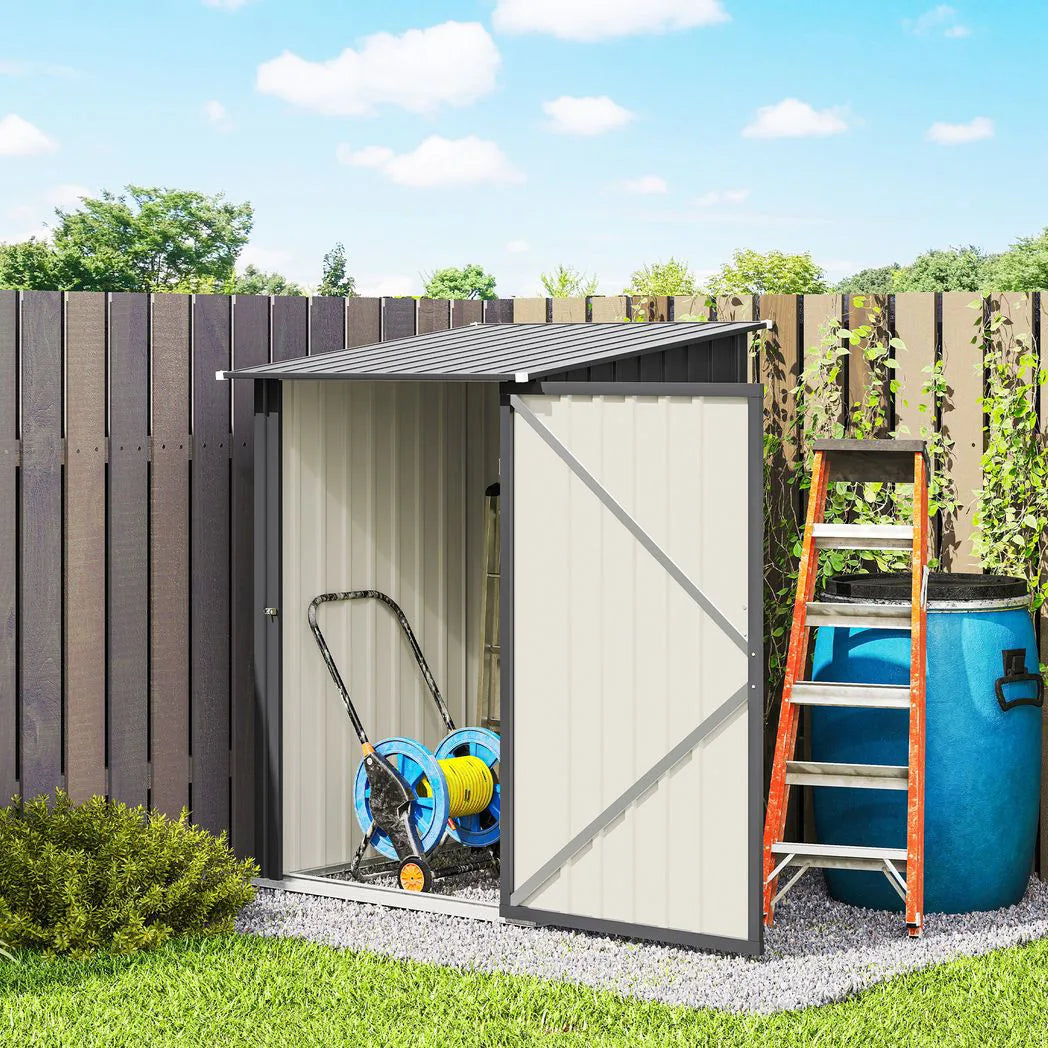Outsunny 3.3 x 3.4ft Lean-To Galvanised Steel Garden Shed with Lockable Door, Dark Grey