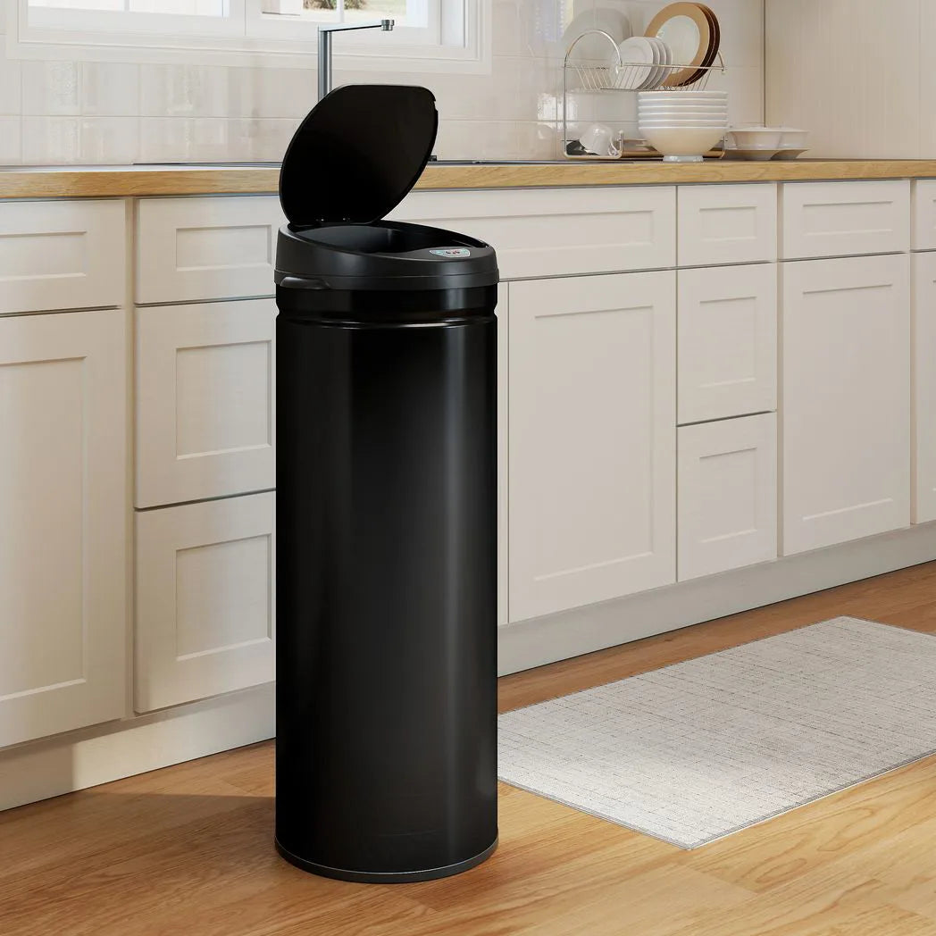 HOMCOM 50L Stainless Steel Sensor Bin with Soft-Close Lid and Bag Ring – Touch-Free Kitchen Bin, Black