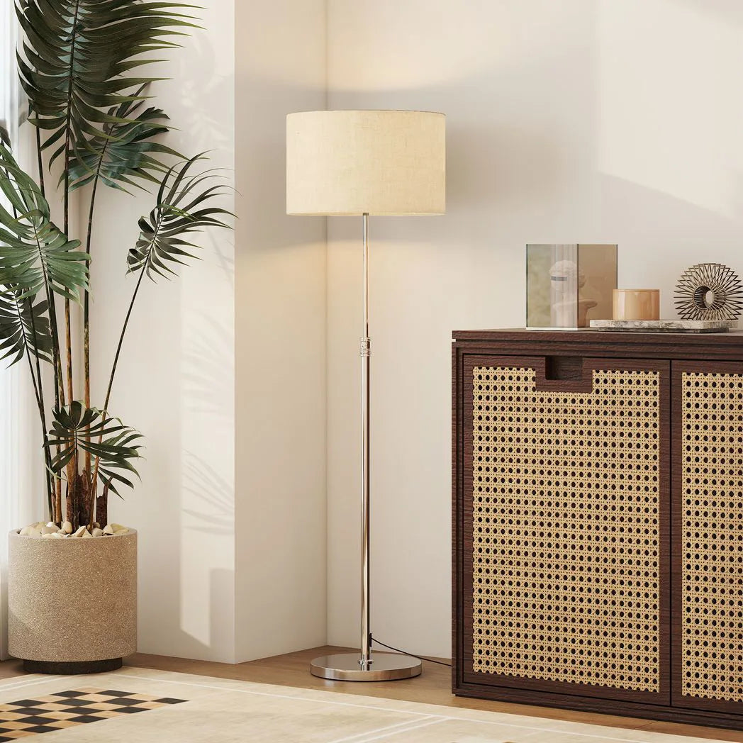 HOMCOM Floor Lamp with Remote, Height Adjustable Standing Lamp with Linen Shade
