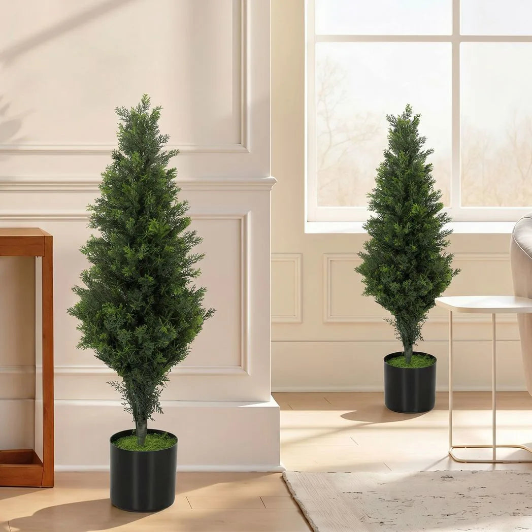 HOMCOM Set of 2 Artificial Cypress Topiary Trees in Weighted Pots, 90 cm, 564 Leaves