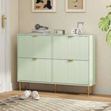 HOMCOM Slim 4-Drawer Shoe Cabinet with Ridged Doors and Gold Accents – Holds 10–20 Pairs, Light Green