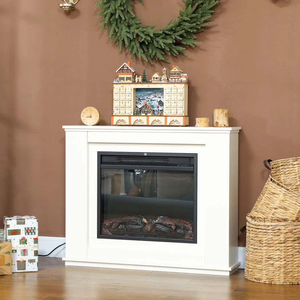 HOMCOM 2000W Electric Fireplace with Faux Flame, 23-Hour Timer, Thermostat and Remote – White