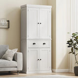 HOMCOM Kitchen Storage Cabinet with Drawer and Adjustable Shelves, Traditional Beadboard Style – White