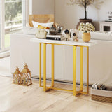 HOMCOM Faux Marble Console Table with Steel Frame – Narrow 100cm Entryway Table with Anti-Tip Device, White