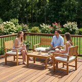 Outsunny 4 Seater Acacia Wood Garden Furniture Set with Loveseat, Armchairs, Table & Cushions – Garden Sofa Set, Cream White