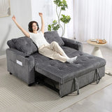 HOMCOM 2 Seater Click Clack Sofa Bed with Pull-Out Design & Cup Holders – Corduroy Upholstery, Charcoal Grey