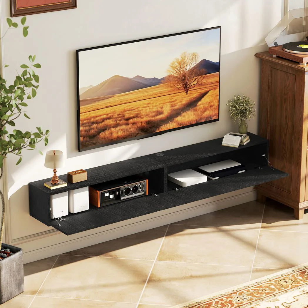 HOMCOM 180cm Floating TV Stand, Wall-Mounted Unit with Cable Hole, Fits up to 72" TV – Black