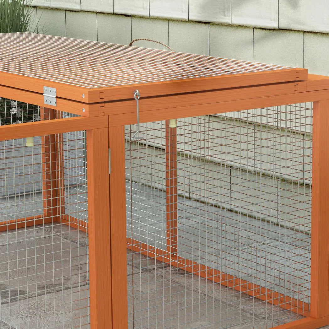 PawHut Wooden Folding Rabbit Hutch for 2–3 Rabbits with Built-In Handle – Outdoor Guinea Pig Run, Orange