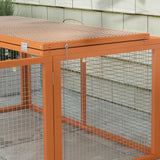 PawHut Wooden Folding Rabbit Hutch for 2–3 Rabbits with Built-In Handle – Outdoor Guinea Pig Run, Orange