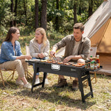 Outsunny Portable Folding Charcoal BBQ Grill with 2 Side Shelves and Handle – Camping and Picnic Barbecue, Black