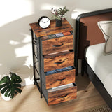 HOMCOM Four Fabric Drawer Chest with Steel Frame, Pockets and Anti-Tipping Kit – Rustic Brown