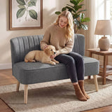 HOMCOM 117 cm Small 2 Seater Loveseat Sofa with Thick Padded Seat and Rubberwood Legs, Grey