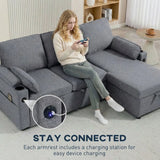 HOMCOM Corner Sofa Bed with Reversible Storage Chaise, Pocket Springs and USB Charging – L Shaped, Grey