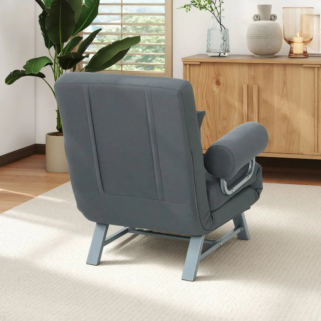 HOMCOM 3-in-1 Single Sofa Bed with Adjustable Backrest and Removable Armrests – Folding Chair Bed, Dark Grey