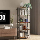 HOMCOM 5-Tier Industrial Bookcase with Metal Frame and Anti-Tipping Straps – Display Shelf, Rustic Brown and Black